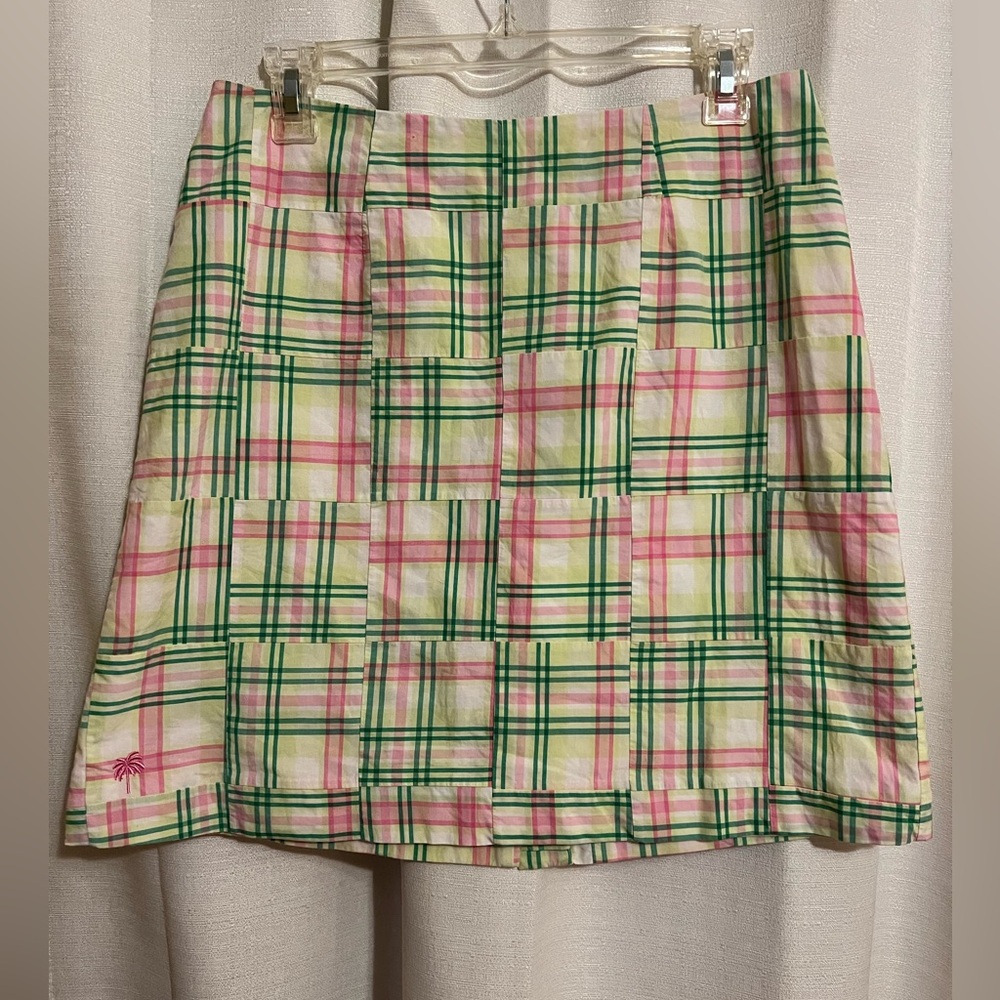 Lilly Pulitzer White Label Patchwork Plaid Skirt in Pink & Green Vintage Size 4